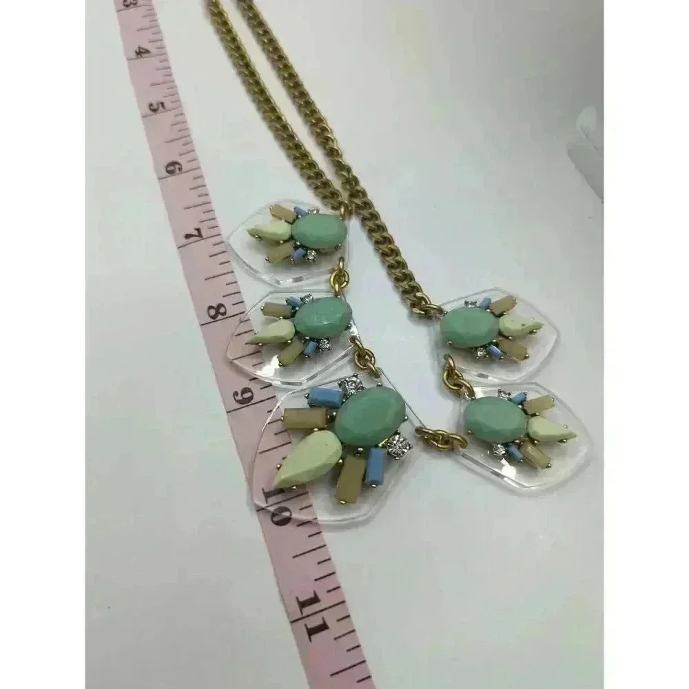 J Crew Goldtone Necklace Sage Green Baby Blue Clear Acrylic transparent